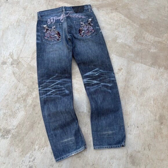 Vintage Ed Hardy embroidered jeans